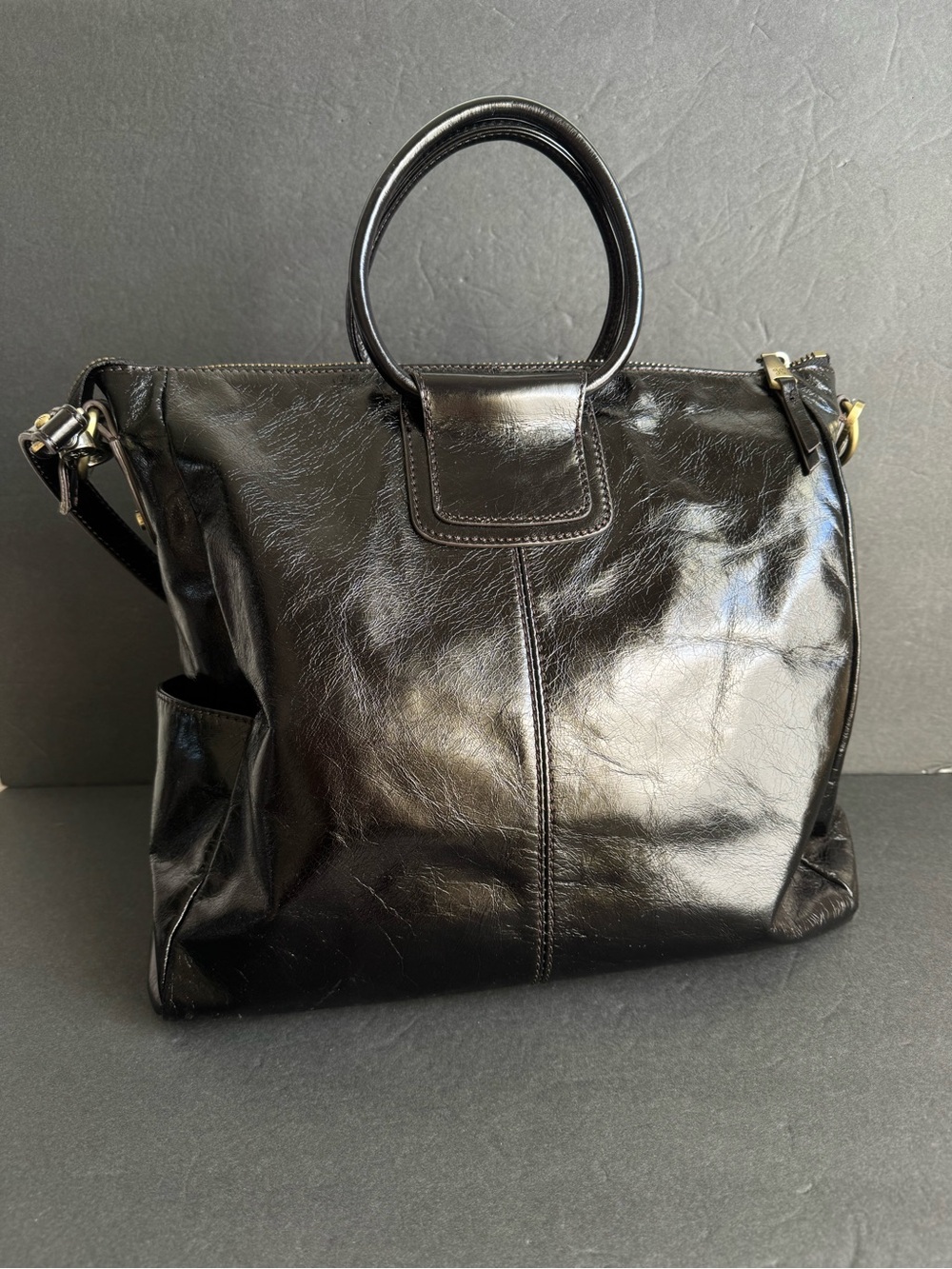 HOBO Sheila Bag Black Leather Tote Top Handle Purse Crossbody Shoulder EUC - Picture 4 of 11
